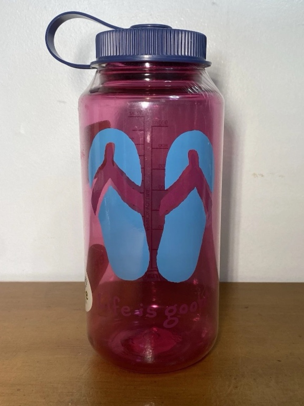 Nalgene Life Is Good 32 oz 1000ml Wide Mouth Water Bottle Pink Purple Flip Flops